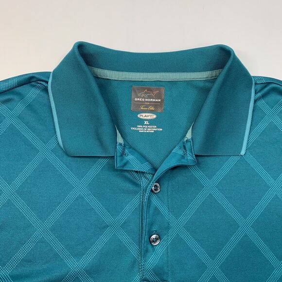 Greg Norman Polo Shirt Mens XL Glacier Green Tasso Elba Diamond Jacquard Golf - Picture 4 of 11